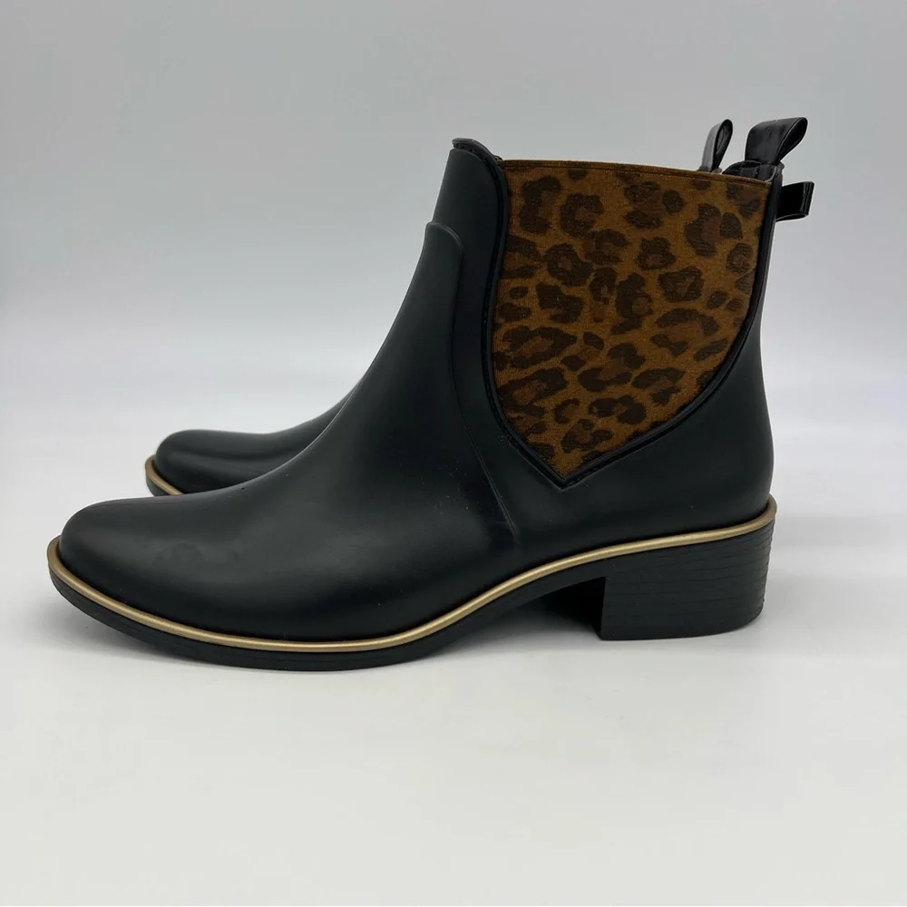 Kate Spade New York Chelsea Booties Black Leather Leopard Print Womens 6/7 - Picture 3 of 14